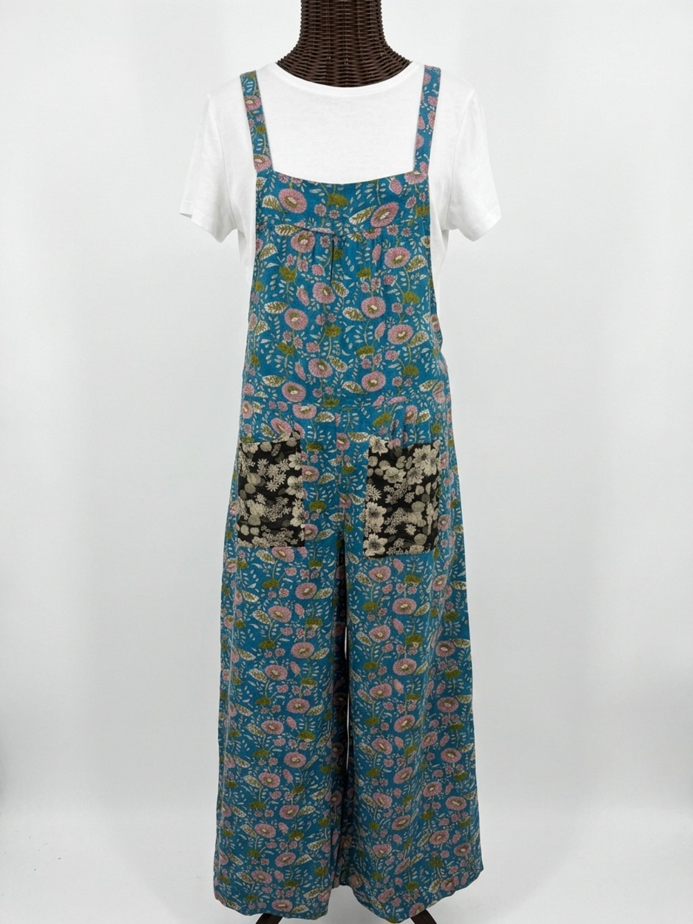 Natural Life Dakota Cotton Tie Overall Blue Floral Size Small